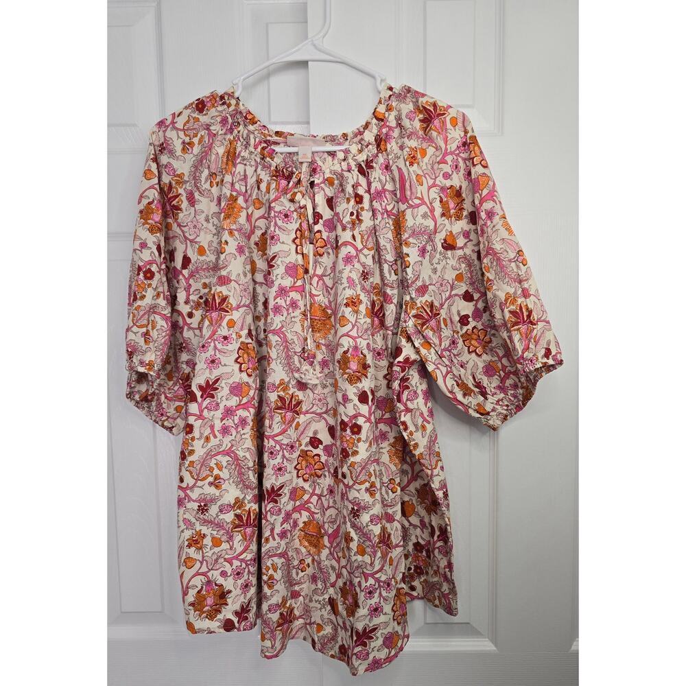 Knox Rose Women's Floral Peasant Boho Short Sleeve Blouse- Size XXL